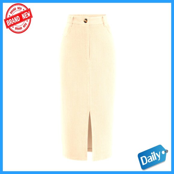 Corduroy Pencil Skirt High Waisted Midi Elegant Work Office Chic Fall Winter